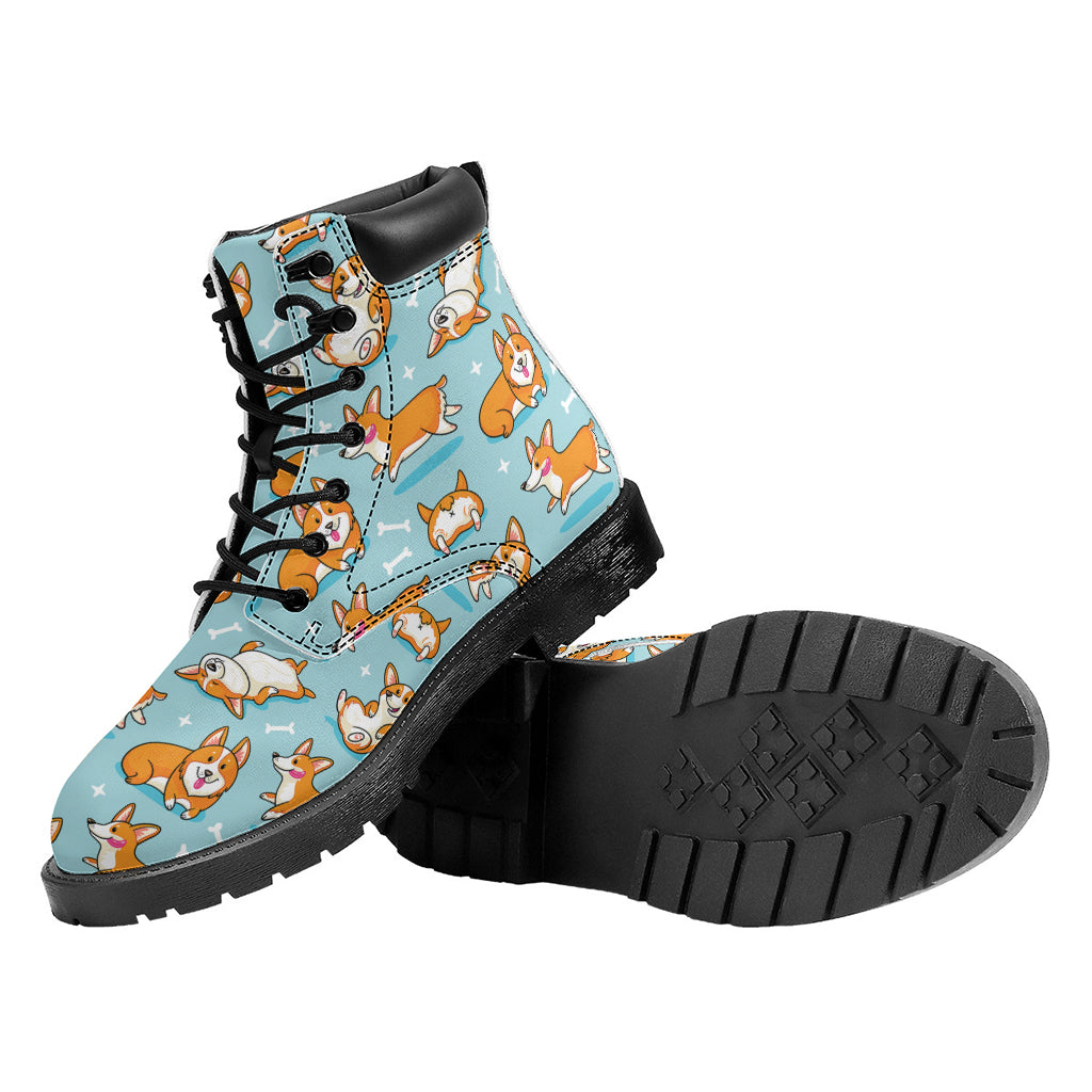 Happy Corgi Pattern Print Work Boots
