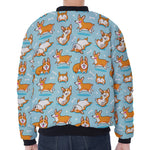 Happy Corgi Pattern Print Zip Sleeve Bomber Jacket