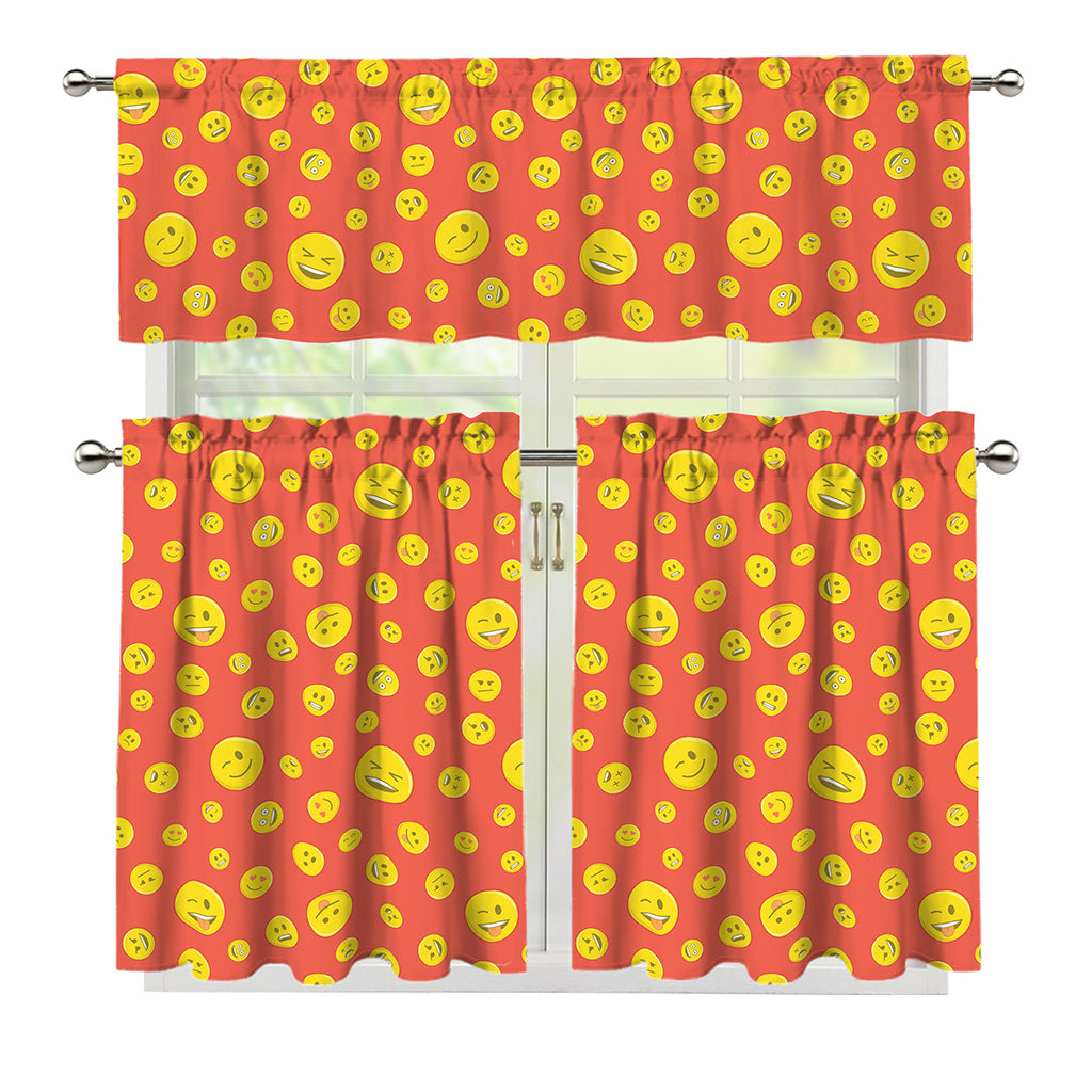 Happy Emoji Pattern Print 3 Piece Kitchen Curtains