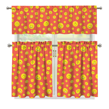 Happy Emoji Pattern Print 3 Piece Kitchen Curtains
