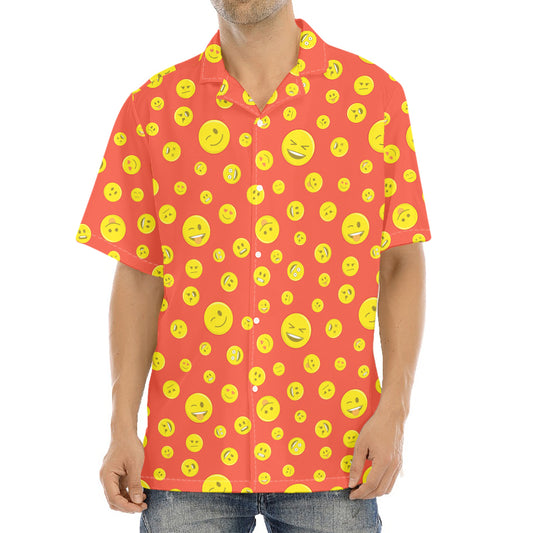 Happy Emoji Pattern Print Aloha Shirt