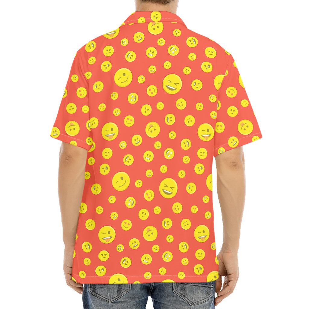Happy Emoji Pattern Print Aloha Shirt