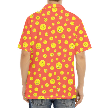 Happy Emoji Pattern Print Aloha Shirt