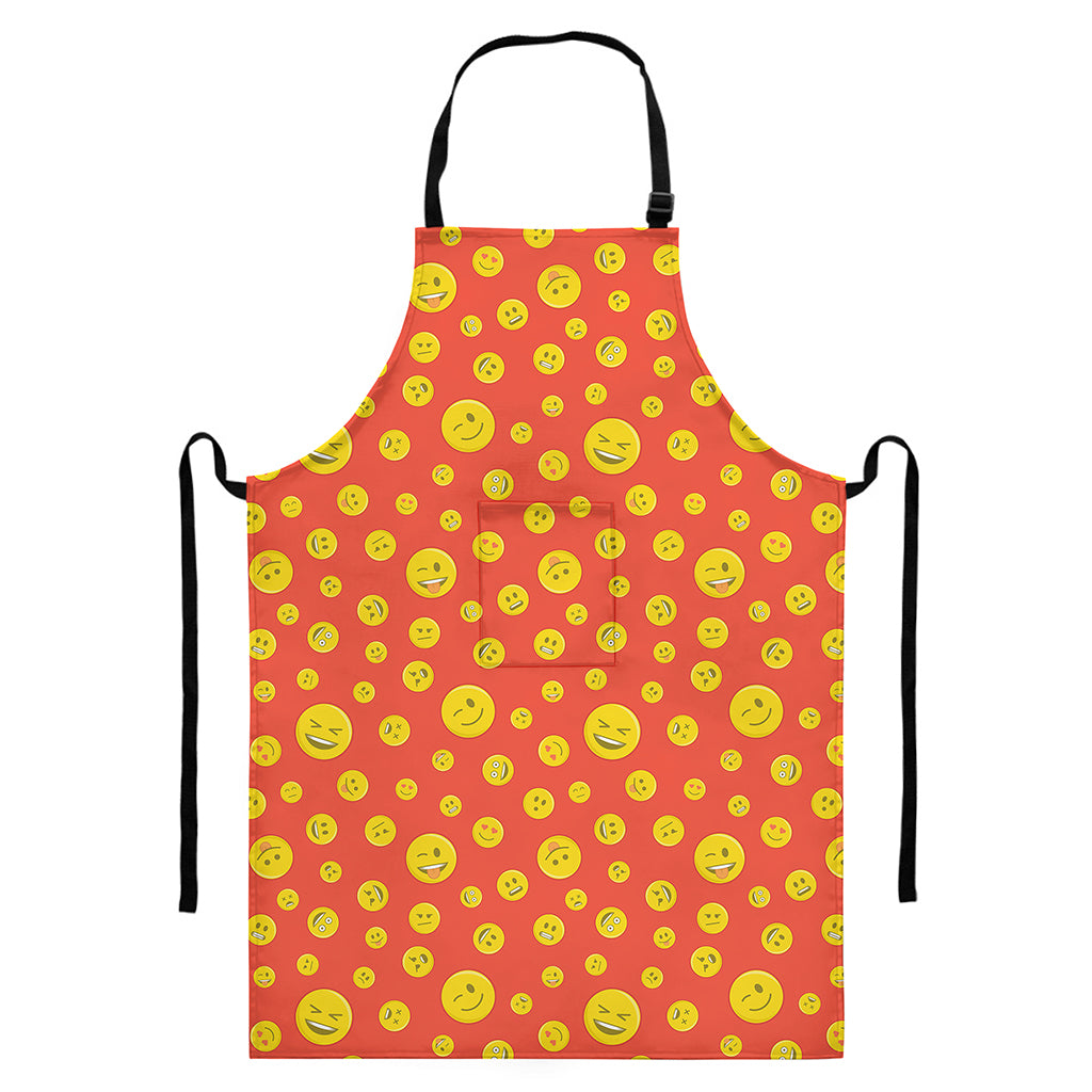 Happy Emoji Pattern Print Bib Apron With Pocket