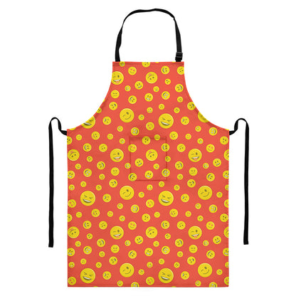 Happy Emoji Pattern Print Bib Apron With Pocket