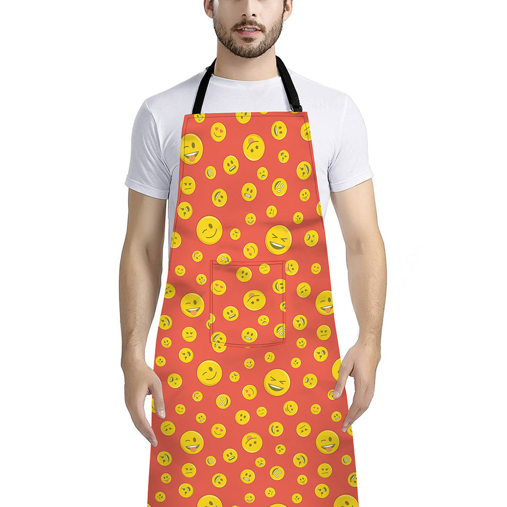 Happy Emoji Pattern Print Bib Apron With Pocket