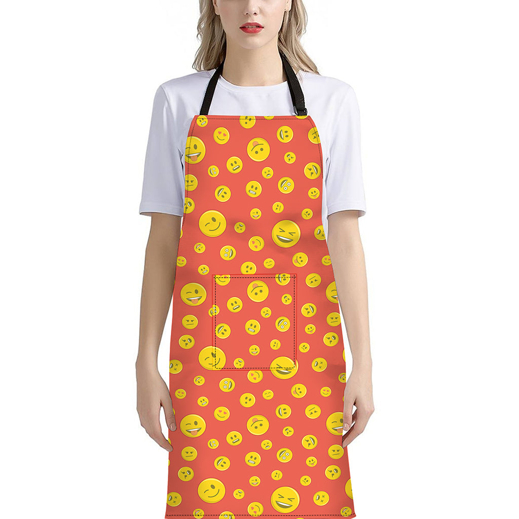 Happy Emoji Pattern Print Bib Apron With Pocket