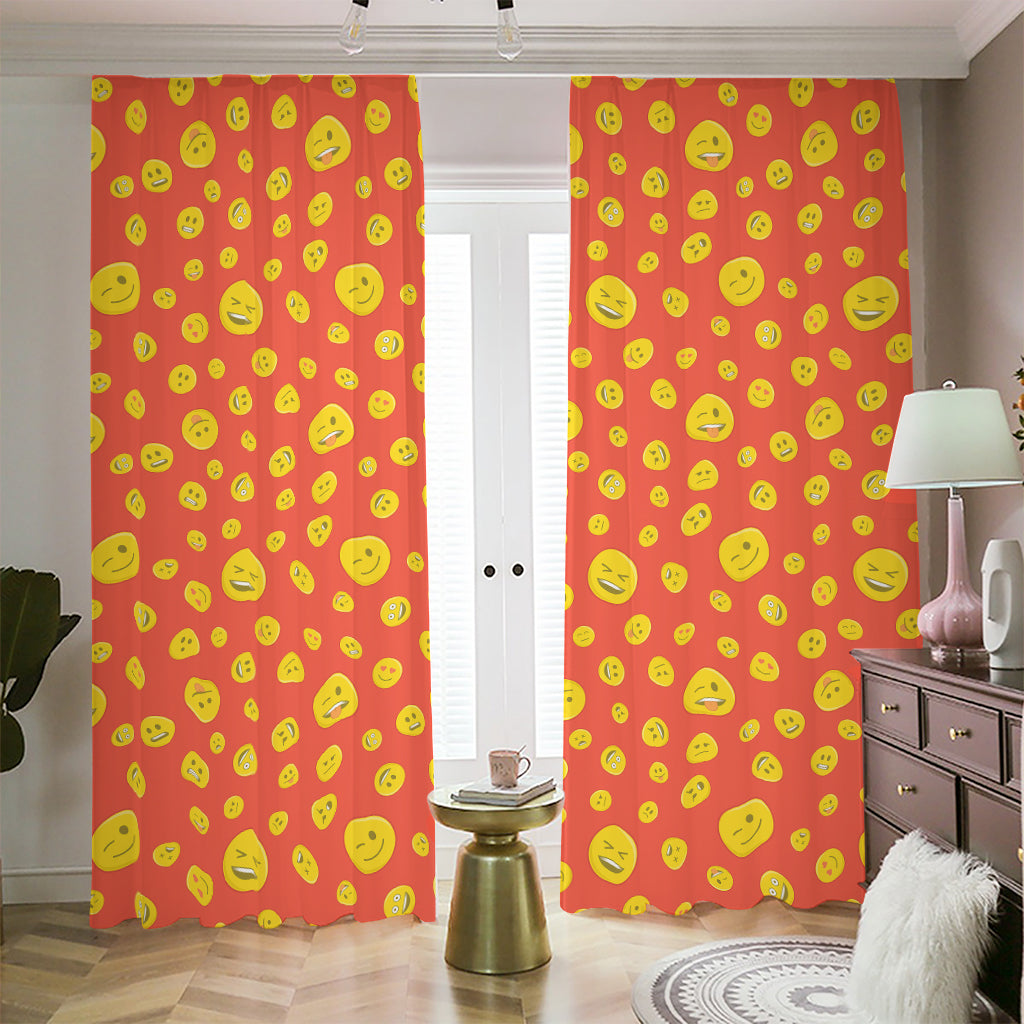 Happy Emoji Pattern Print Blackout Pencil Pleat Curtains