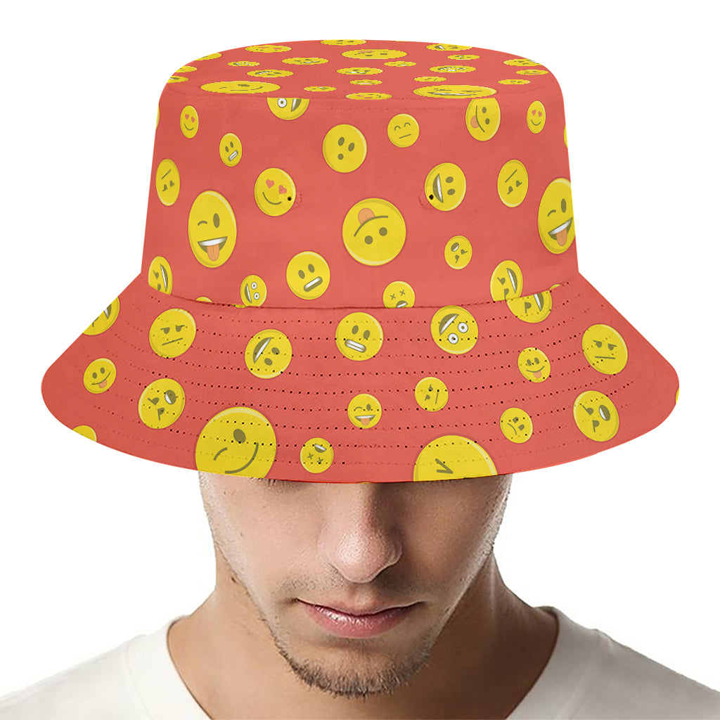 Happy Emoji Pattern Print Bucket Hat