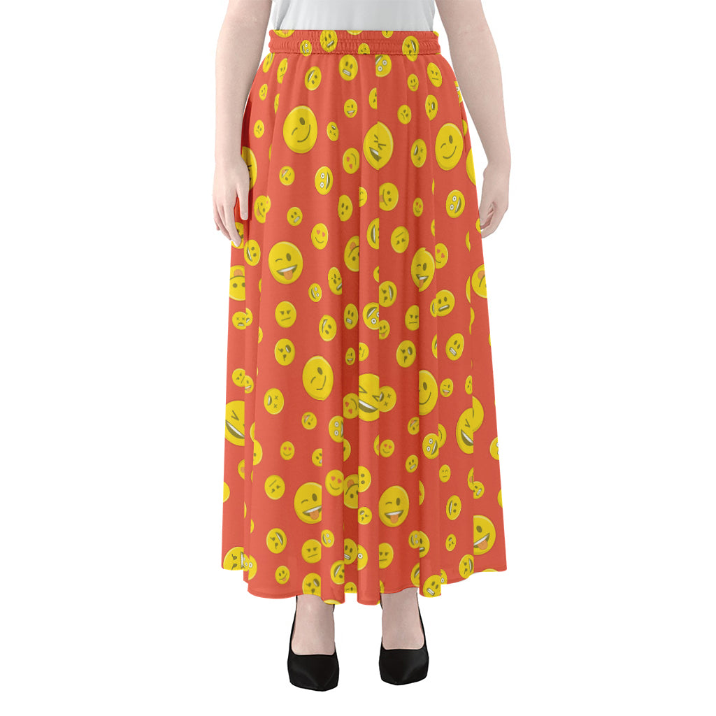 Happy Emoji Pattern Print Chiffon Maxi Skirt