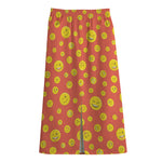 Happy Emoji Pattern Print Cotton Front Slit Maxi Skirt