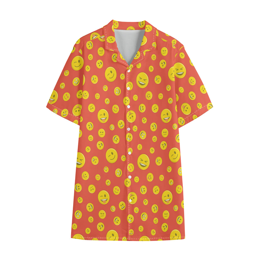 Happy Emoji Pattern Print Cotton Hawaiian Shirt