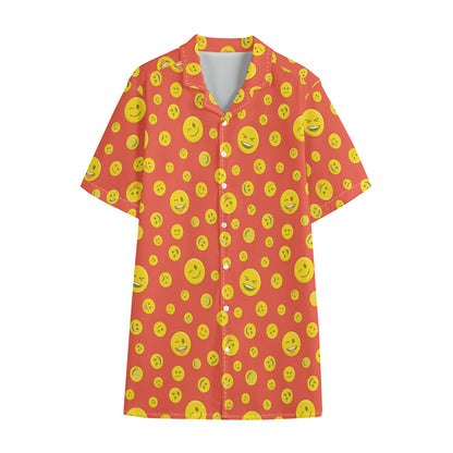 Happy Emoji Pattern Print Cotton Hawaiian Shirt