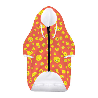 Happy Emoji Pattern Print Dog Zip Up Hoodie