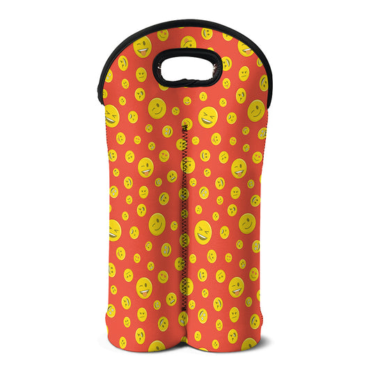 Happy Emoji Pattern Print Double Neoprene Wine Tote