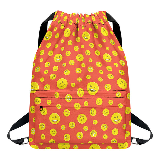Happy Emoji Pattern Print Drawstring Backpack