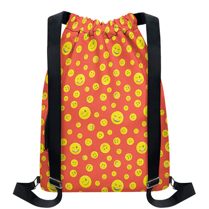 Happy Emoji Pattern Print Drawstring Backpack
