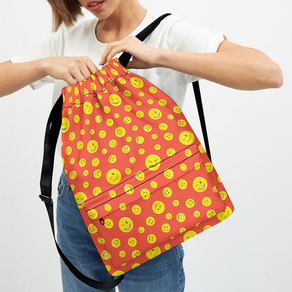 Happy Emoji Pattern Print Drawstring Backpack
