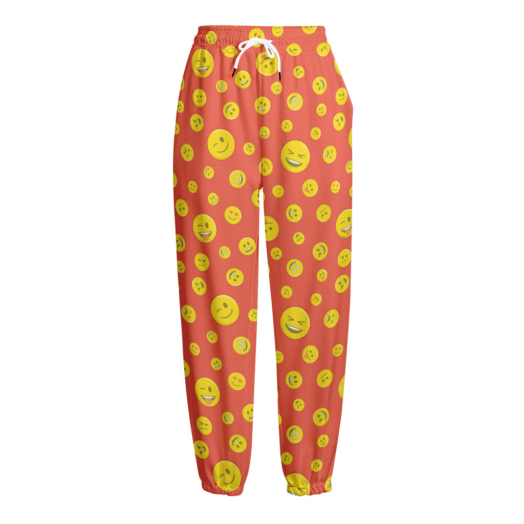 Happy Emoji Pattern Print Fleece Lined Knit Pants