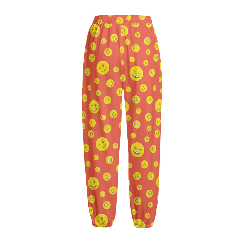 Happy Emoji Pattern Print Fleece Lined Knit Pants