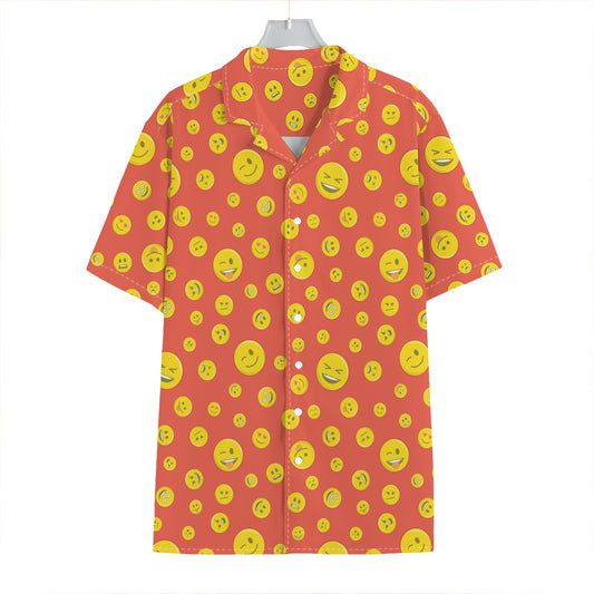 Happy Emoji Pattern Print Hawaiian Shirt