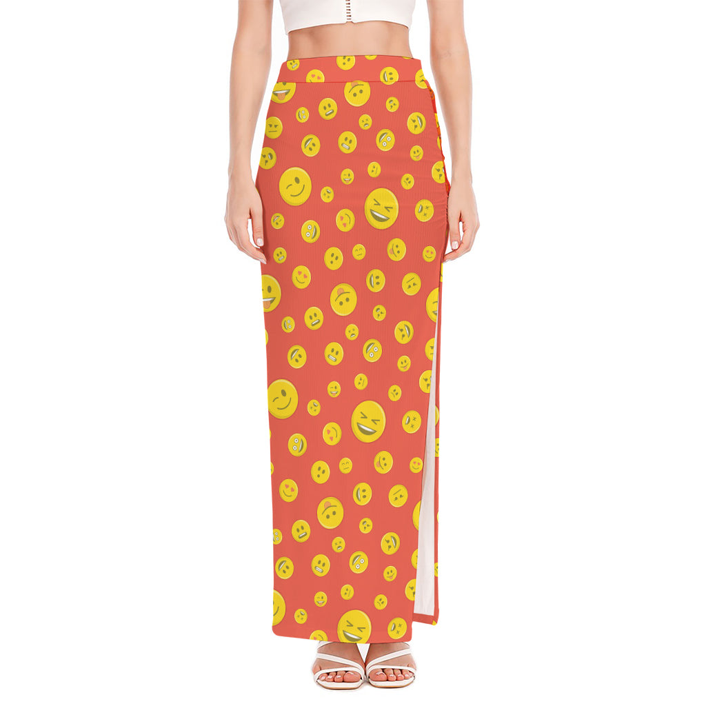 Happy Emoji Pattern Print High Slit Maxi Skirt