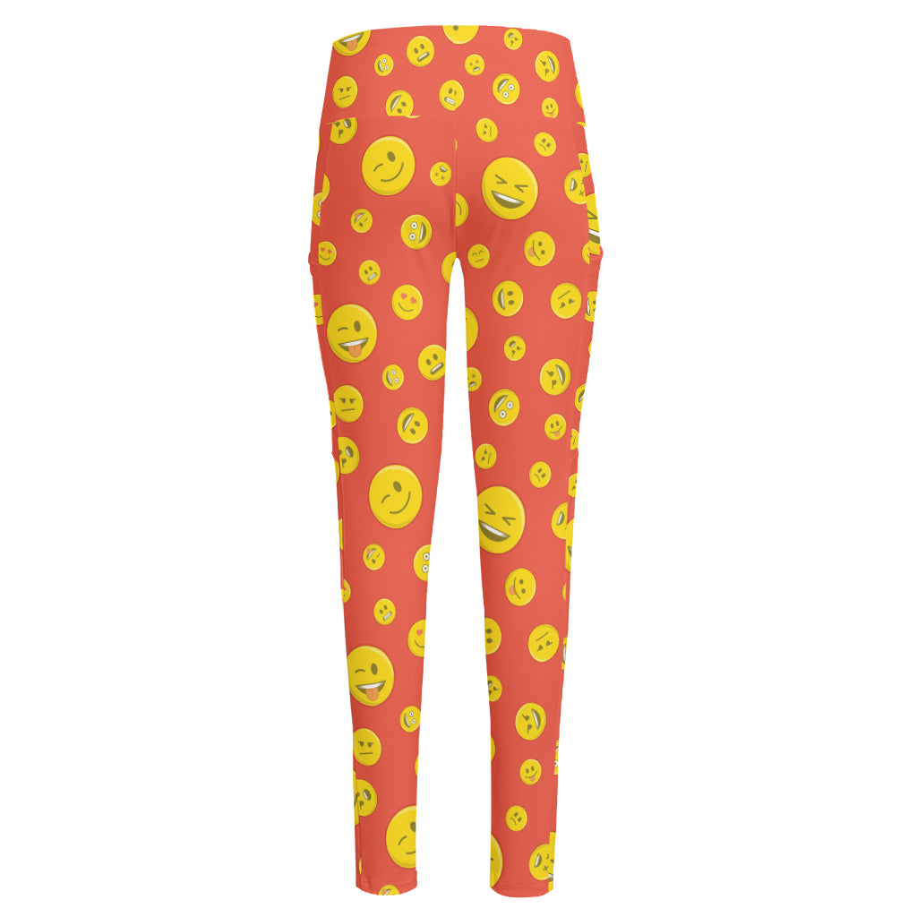 Happy Emoji Pattern Print High-Waisted Pocket Leggings