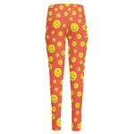 Happy Emoji Pattern Print High-Waisted Pocket Leggings