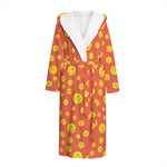 Happy Emoji Pattern Print Hooded Bathrobe