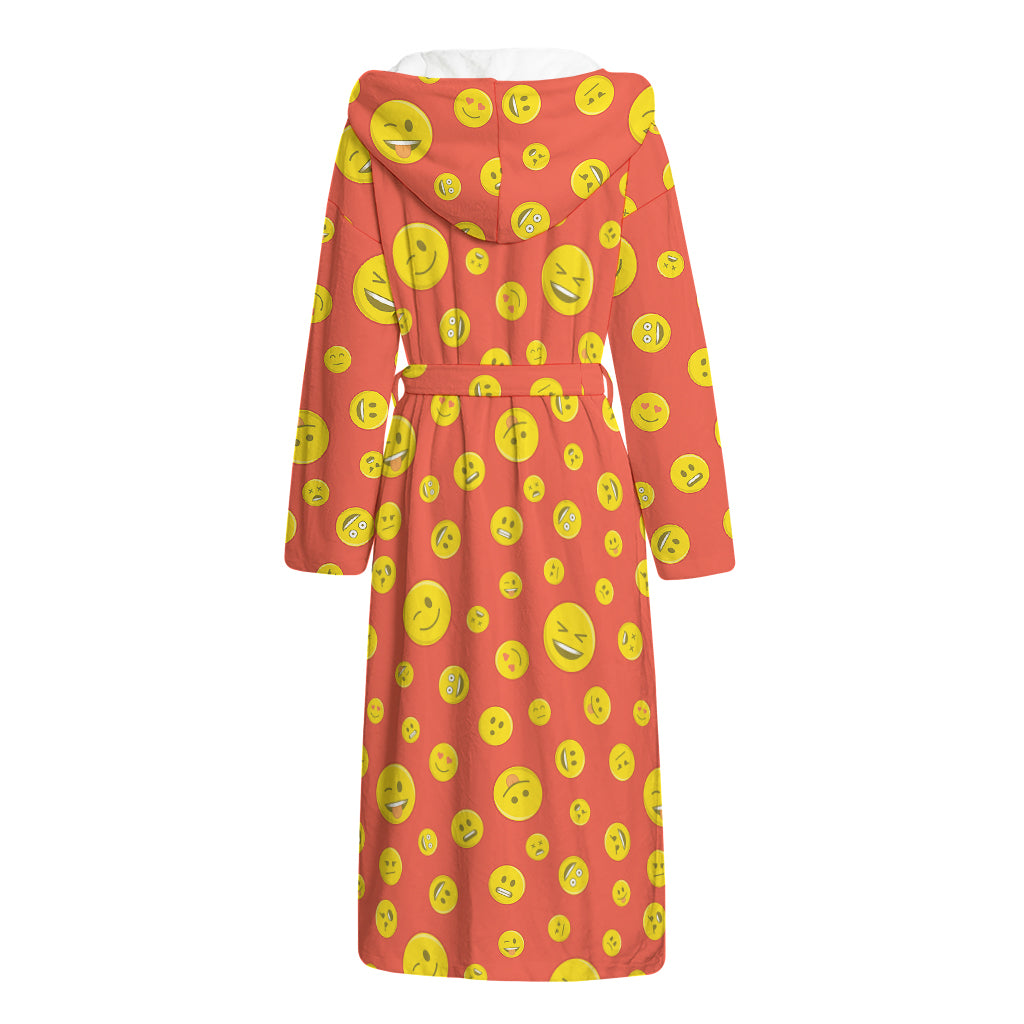 Happy Emoji Pattern Print Hooded Bathrobe