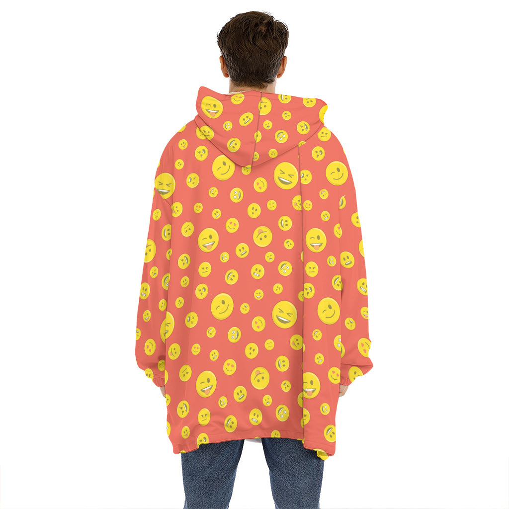 Happy Emoji Pattern Print Hoodie Blanket