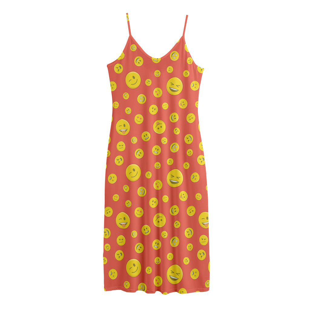 Happy Emoji Pattern Print Jersey Midi Cami Dress