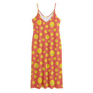 Happy Emoji Pattern Print Jersey Midi Cami Dress