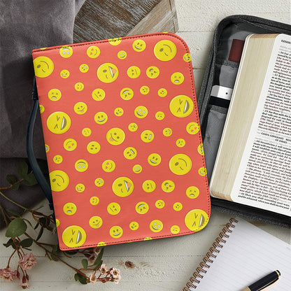 Happy Emoji Pattern Print Leather Bible Cover