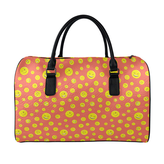 Happy Emoji Pattern Print Leather Duffle Bag