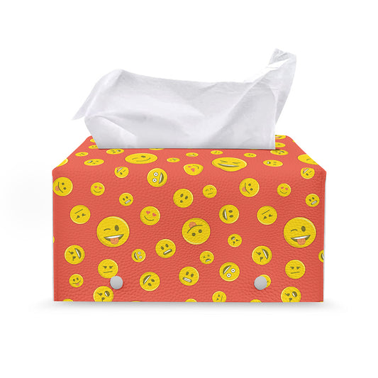 Happy Emoji Pattern Print Leather Tissue Box Cover