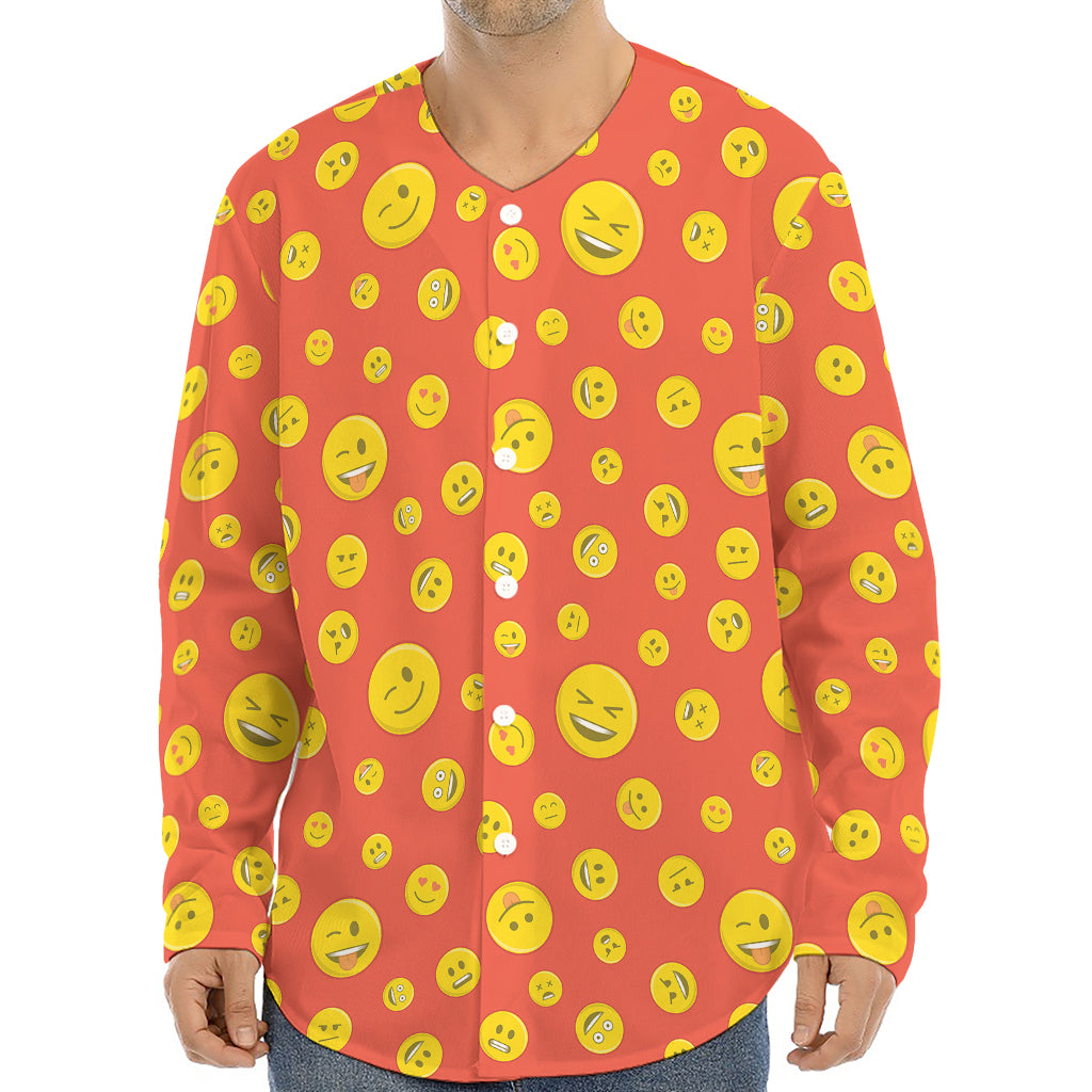 Happy Emoji Pattern Print Long Sleeve Baseball Jersey