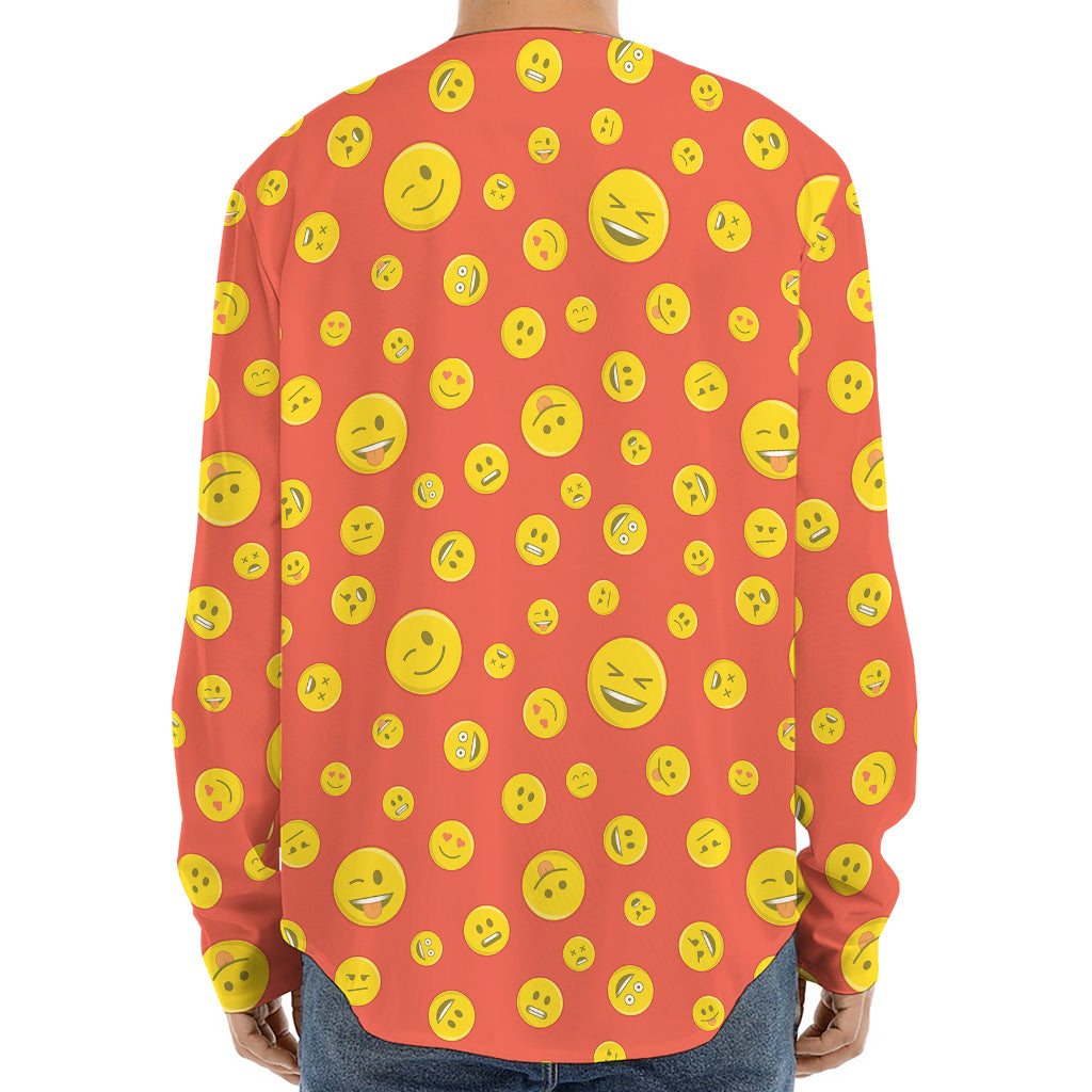 Happy Emoji Pattern Print Long Sleeve Baseball Jersey