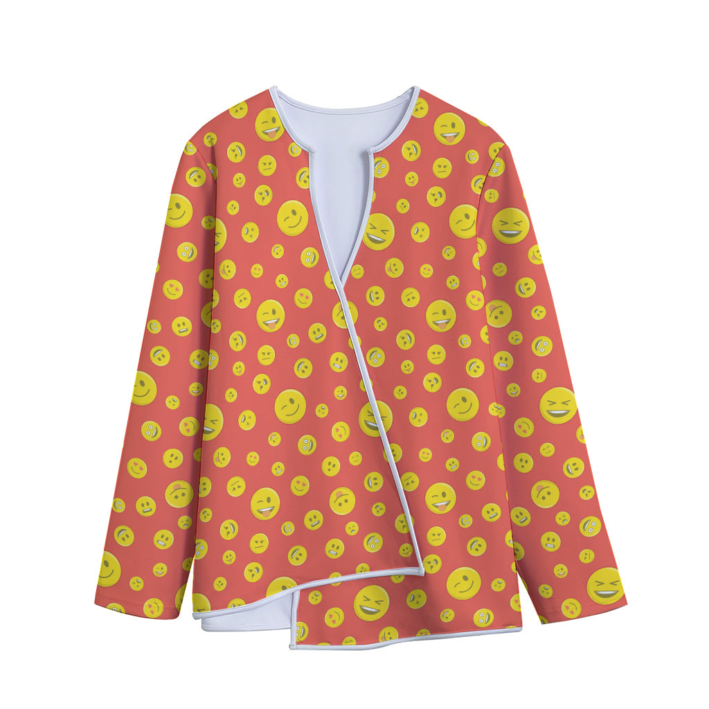 Happy Emoji Pattern Print Long Sleeve Short Coat