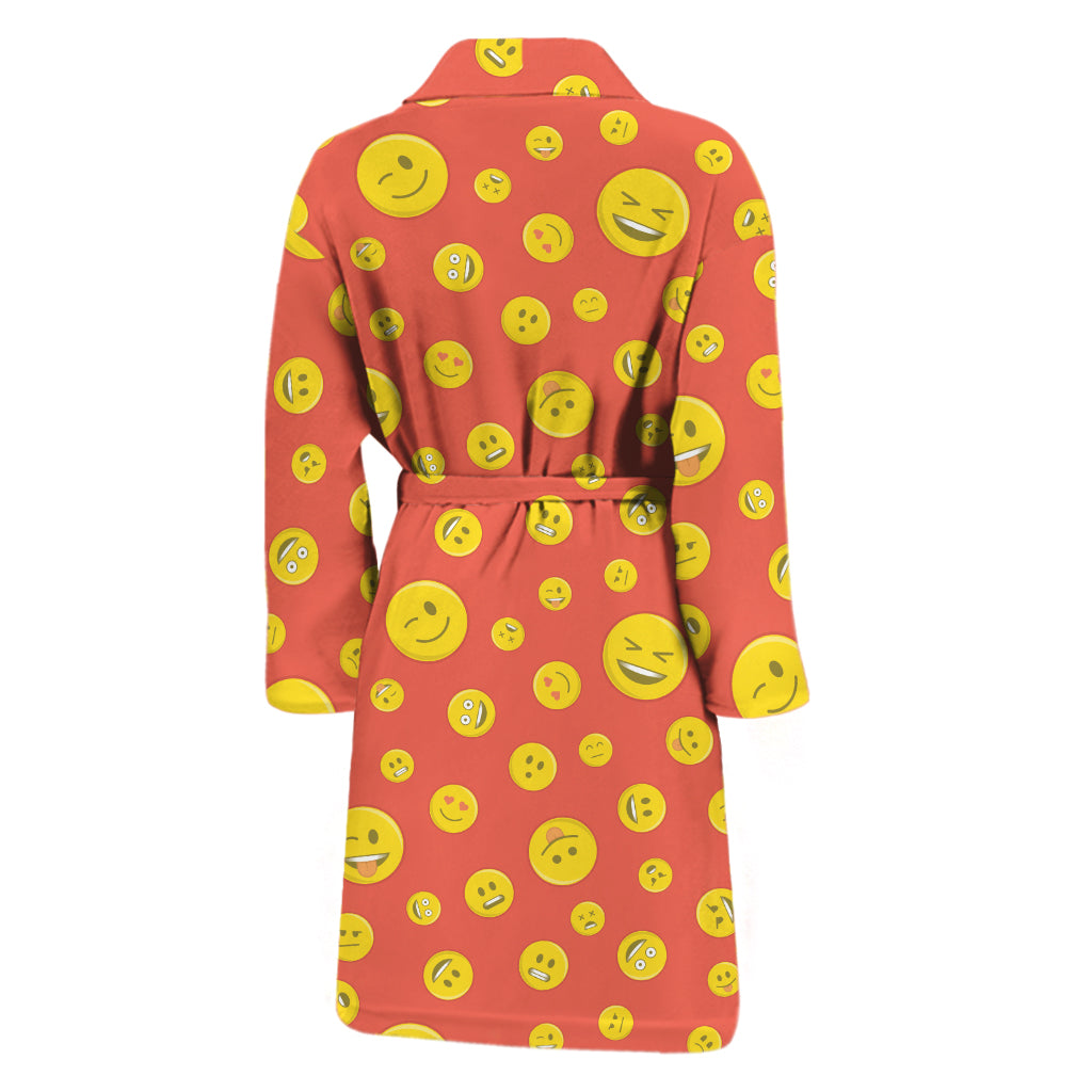 Happy Emoji Pattern Print Men's Bathrobe