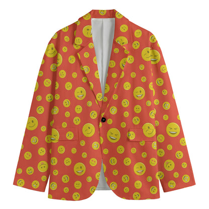 Happy Emoji Pattern Print Men's Cotton Blazer