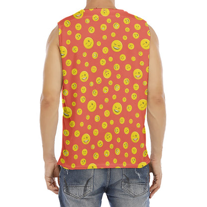 Happy Emoji Pattern Print Men's Fitness Tank Top
