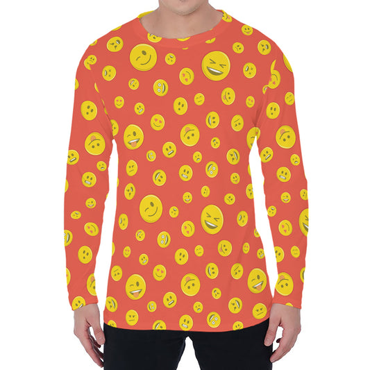 Happy Emoji Pattern Print Men's Long Sleeve T-Shirt