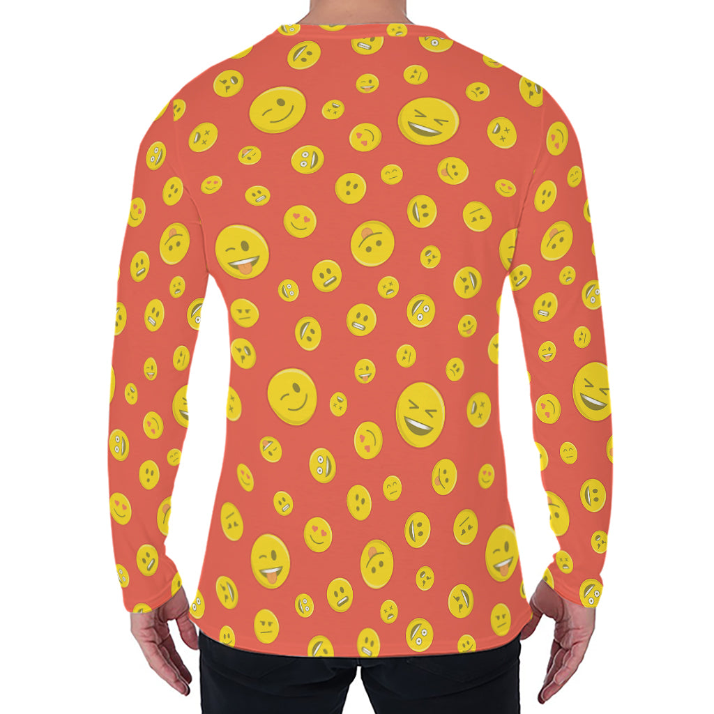 Happy Emoji Pattern Print Men's Long Sleeve T-Shirt
