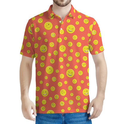 Happy Emoji Pattern Print Men's Polo Shirt