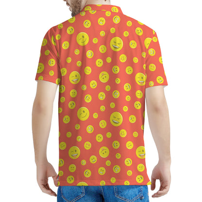 Happy Emoji Pattern Print Men's Polo Shirt