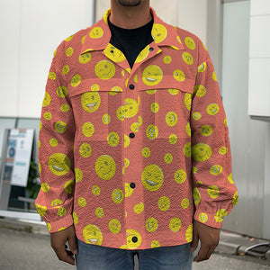 Happy Emoji Pattern Print Men's Shirt Jacket