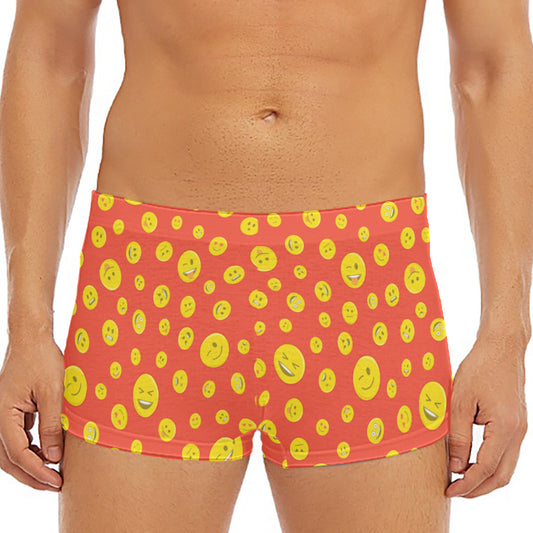 Happy Emoji Pattern Print Men's Short Boxer Briefs