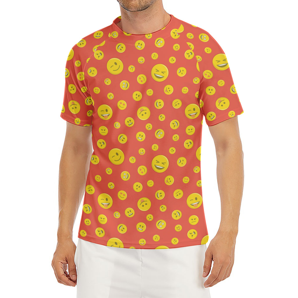 Happy Emoji Pattern Print Men's Short Sleeve Rash Guard
