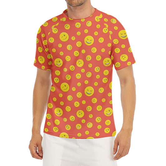 Happy Emoji Pattern Print Men's Short Sleeve Rash Guard